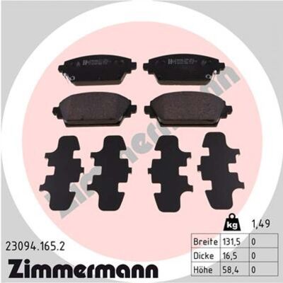 Zimmermann Juego de Pastillas de Freno - Lucas-Girling - 132mm x 58mm - Tipo de Freno Zimmermann Juego de Pastillas de Freno - Lucas-Girling - 132mm x 58mm - Tipo de Freno