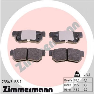 ZIMMERMANN - 235431551 - Hyundai Getz trasero - Juego de pastillas ZIMMERMANN - 235431551 - Hyundai Getz trasero - Juego de pastillas