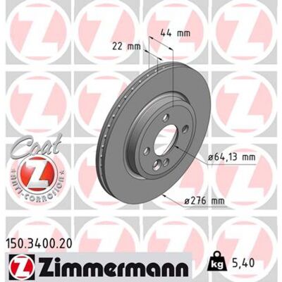Disco de Freno Zimmermann - Alto contenido en carbono 276mm - Ventilado - 22mm - 5/4 agujeros - 150.3400.20 Disco de Freno Zimmermann - Alto contenido en carbono 276mm - Ventilado - 22mm - 5/4 agujeros - 150.3400.20