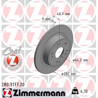 Disco de Freno Zimmermann - Superficie Recubierta - 282mm - 9mm - Aprobado ECE R90 Disco de Freno Zimmermann - Superficie Recubierta - 282mm - 9mm - Aprobado ECE R90