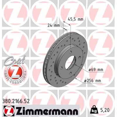 Zimmermann Disco de Freno Ventilado Z 380.2166.52 - Disco de Freno Zimmermann Disco de Freno Ventilado Z 380.2166.52 - Disco de Freno