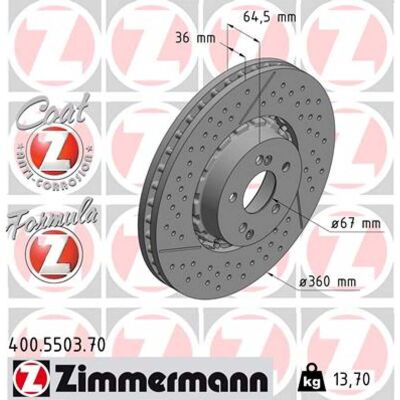 Disco de freno Zimmermann Formula Z - Aprobado ECE R90, 360mm, ventilado Disco de freno Zimmermann Formula Z - Aprobado ECE R90, 360mm, ventilado