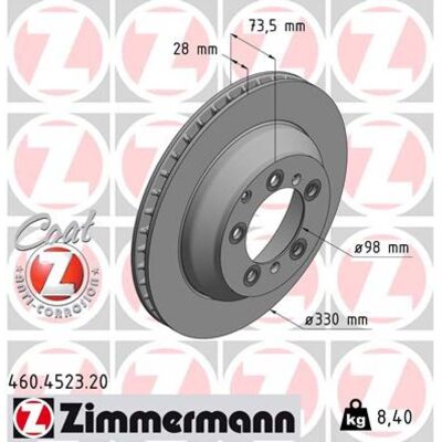 Disco de Freno Zimmermann - 460.4523.20 - Ventilado Alto Carbono - 330mm Disco de Freno Zimmermann - 460.4523.20 - Ventilado Alto Carbono - 330mm