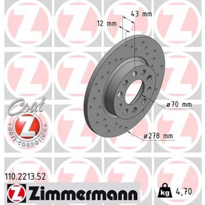 Disco de Freno Zimmermann 110.2213.52 - Discos, Perforado, Recubierto - Alfa Romeo, Fiat, Jeep Disco de Freno Zimmermann 110.2213.52 - Discos, Perforado, Recubierto - Alfa Romeo, Fiat, Jeep