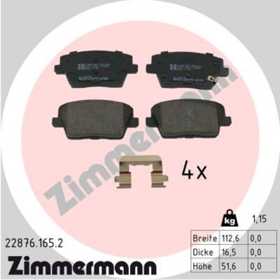 ZIMMERMANN 22876.165.2 Juego de pastillas de freno - Discos, Indicador de desgaste ZIMMERMANN 22876.165.2 Juego de pastillas de freno - Discos, Indicador de desgaste