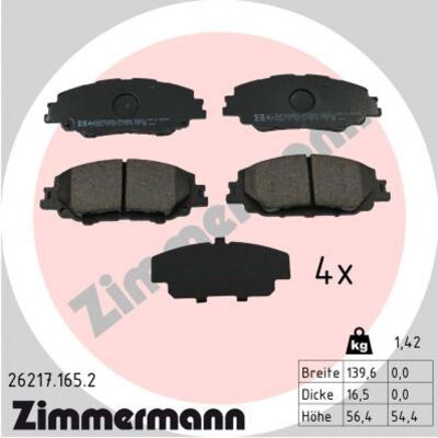 ZIMMERMANN 26217.165.2 Juego de pastillas de freno - Compatible con disco ZIMMERMANN 26217.165.2 Juego de pastillas de freno - Compatible con disco