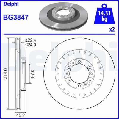DELPHI BG3847 Disco de freno ventilado - Disco de freno DELPHI BG3847 Disco de freno ventilado - Disco de freno