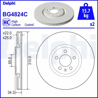 DELPHI BG4824C Disco de freno ventilado - Discos de freno DELPHI BG4824C Disco de freno ventilado - Discos de freno