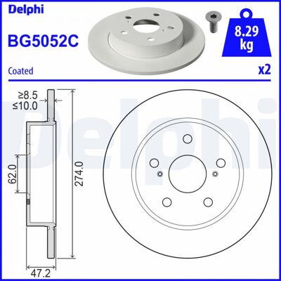 Disco de Freno Delphi BG5052C - 274mm, 10mm, Sólido Disco de Freno Delphi BG5052C - 274mm, 10mm, Sólido