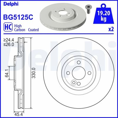 Disco de freno DELPHI BG5125C - Ventilado, 330mm, Alto contenido en carbono - Para MINI Disco de freno DELPHI BG5125C - Ventilado, 330mm, Alto contenido en carbono - Para MINI
