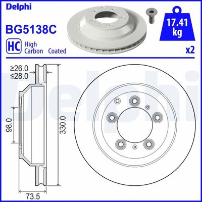 DELPHI BG5138C Disco de freno ventilado de carbono alto - Frenos DELPHI BG5138C Disco de freno ventilado de carbono alto - Frenos