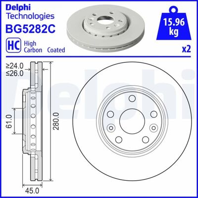DELPHI BG5282C Disco de freno ventilado de alto contenido de carbono - Disco de freno DELPHI BG5282C Disco de freno ventilado de alto contenido de carbono - Disco de freno