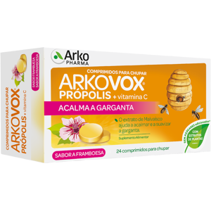Arkopharma Arkovox Propóleo y Vitamina C Sabor Frambuesa 24 tabletas - Complemento alimenticio para aliviar garganta Arkopharma Arkovox Propóleo y Vitamina C Sabor Frambuesa 24 tabletas - Complemento alimenticio para aliviar garganta