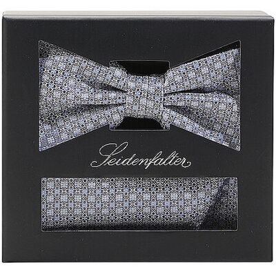 Seidenfalter Pajarita - Set de pajarita con pañuelo de bolsillo gris claro Seidenfalter Pajarita - Set de pajarita con pañuelo de bolsillo gris claro