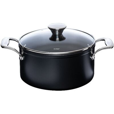 Kelomat Olla para carne con tapa de vidrio 20cm/3,1l NUOVO Cerámica/Antiadherente negro Kelomat Olla para carne con tapa de vidrio 20cm/3,1l NUOVO Cerámica/Antiadherente negro