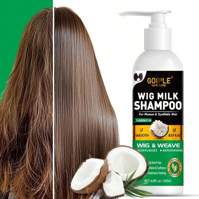 SHEIN Champú para pelucas 2 en 1 de 200 ml para cabello sintético y humano, limpieza profunda y nutritiva, con aceite de coco para hidratar y suavizar, desenredado fácil y reducción de frizz, prolonga la vida útil de la peluca, champú profesional para el SHEIN Champú para pelucas 2 en 1 de 200 ml para cabello sintético y humano, limpieza profunda y nutritiva, con aceite de coco para hidratar y suavizar, desenredado fácil y reducción de frizz, prolonga la vida útil de la peluca, champú profesional para el