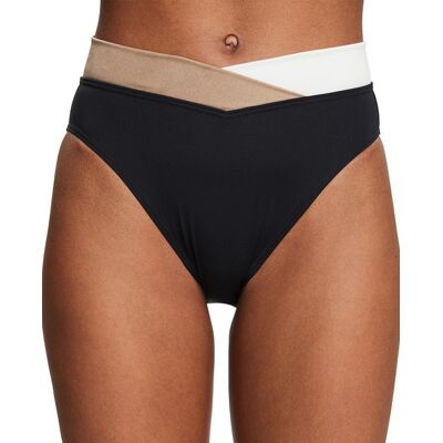 Esprit Esprit - Braga de bikini midi high leg corte en V lisa con aplicaciones rayas. Mujer Negro Talla 40 Esprit Esprit - Braga de bikini midi high leg corte en V lisa con aplicaciones rayas. Mujer Negro Talla 40