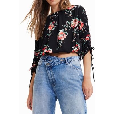 Desigual Desigual - Blusa corta ajustable floral. Mujer Talla 36 Desigual Desigual - Blusa corta ajustable floral. Mujer Talla 36