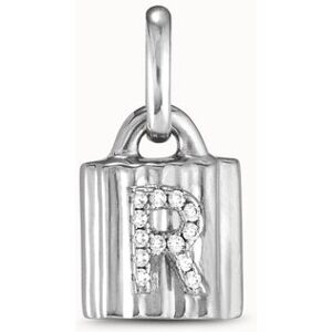 UNOde50 Charm candado bañado en plata de ley con letra de topacios R BLANCO U UNOde50 Charm candado bañado en plata de ley con letra de topacios R BLANCO U