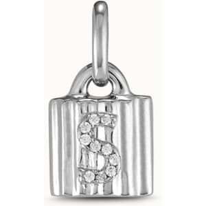 UNOde50 Charm candado bañado en plata de ley con letra de topacios S BLANCO U UNOde50 Charm candado bañado en plata de ley con letra de topacios S BLANCO U
