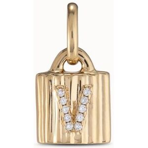 UNOde50 Charm candado bañado en oro de 18K ley con letra de topacios V BLANCO U UNOde50 Charm candado bañado en oro de 18K ley con letra de topacios V BLANCO U