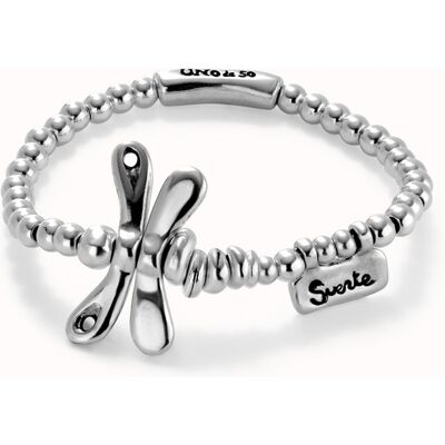 UNOde50 Pulsera elastica con libélula bañada en plata de ley Plateado L UNOde50 Pulsera elastica con libélula bañada en plata de ley Plateado L