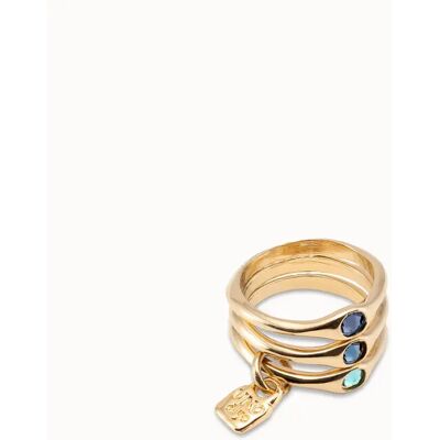 UNOde50 Anillo triple bañado en oro de 18k con cristales azules Azul 9 UNOde50 Anillo triple bañado en oro de 18k con cristales azules Azul 9
