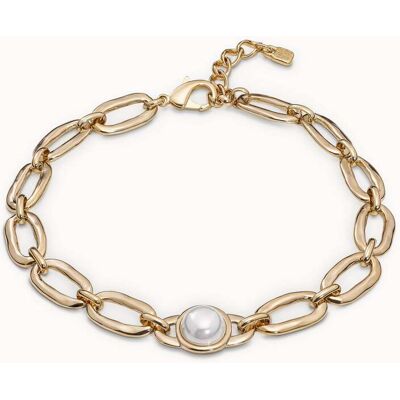 UNOde50 Collar corto bañado en oro de 18k con eslabones ovalados grandes Blanco U UNOde50 Collar corto bañado en oro de 18k con eslabones ovalados grandes Blanco U