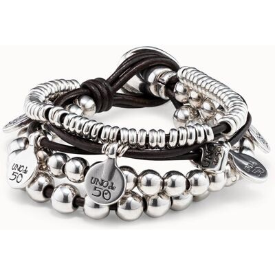 UNOde50 Pulsera de cuero y baño en plata de ley Plateado M UNOde50 Pulsera de cuero y baño en plata de ley Plateado M