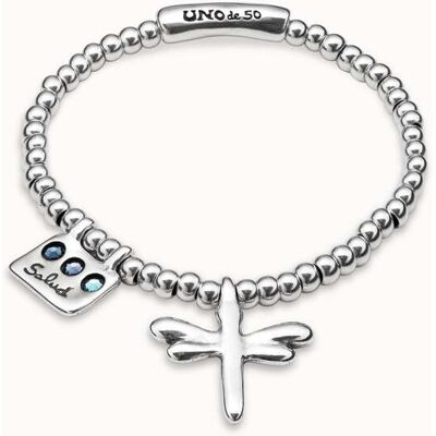 UNOde50 Pulsera elástica bañada en plata de ley con mensaje Salud Azul M UNOde50 Pulsera elástica bañada en plata de ley con mensaje Salud Azul M