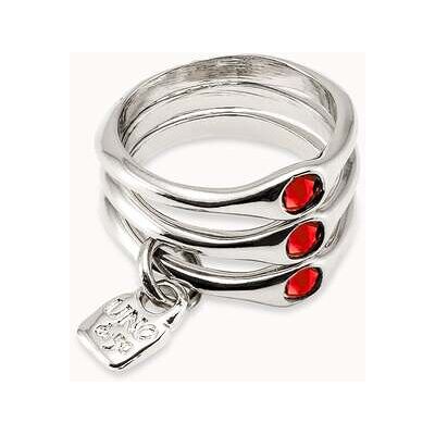 UNOde50 Anillo triple bañado en plata de ley con cristales rojos. Rojo 18 UNOde50 Anillo triple bañado en plata de ley con cristales rojos. Rojo 18