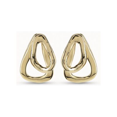 UNOde50 Pendientes bañados en oro de 18k con 2 eslabones superpuestos Dorado U UNOde50 Pendientes bañados en oro de 18k con 2 eslabones superpuestos Dorado U