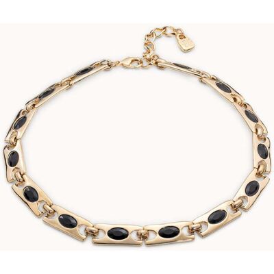 UNOde50 Collar corto con eslabones rectangulares y un cristal central negro Negro U UNOde50 Collar corto con eslabones rectangulares y un cristal central negro Negro U