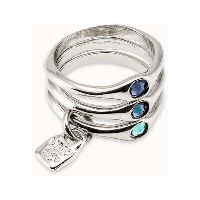 UNOde50 Anillo triple bañado en plata de ley con cristales azules. Azul 9 UNOde50 Anillo triple bañado en plata de ley con cristales azules. Azul 9