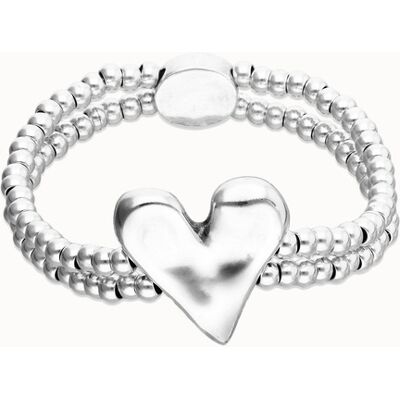 UNOde50 Pulsera elástica doble bañada en plata de ley con detalle de corazón Plateado M UNOde50 Pulsera elástica doble bañada en plata de ley con detalle de corazón Plateado M