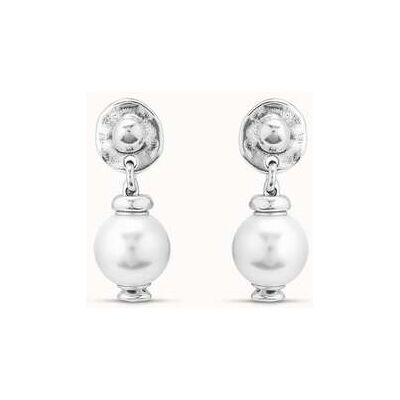 UNOde50 Pendientes bañados en plata con pequeño medallón circular Blanco U UNOde50 Pendientes bañados en plata con pequeño medallón circular Blanco U