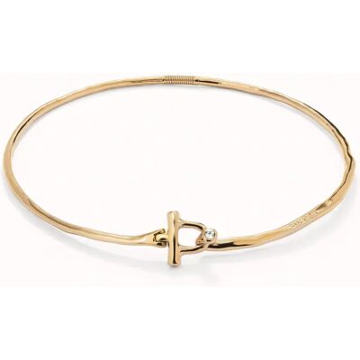 UNOde50 Collar rígido con cierre frontal bañado en oro 18k con topacio blanco Blanco M UNOde50 Collar rígido con cierre frontal bañado en oro 18k con topacio blanco Blanco M