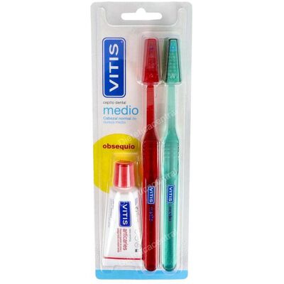Vitis pack vitis medio 2cepillos + pasta anticaries 15ml Vitis pack vitis medio 2cepillos + pasta anticaries 15ml