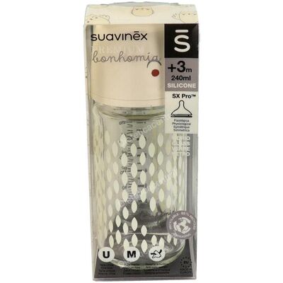 Biberón de vidrio Suavinex con tetina de silicona de 3 posiciones - 240ml Biberón de vidrio Suavinex con tetina de silicona de 3 posiciones - 240ml