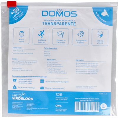 Mst mascarilla higienica mst transp adulto blanco t/l 1 un Mst mascarilla higienica mst transp adulto blanco t/l 1 un