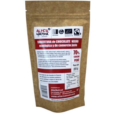 Alternativa 3 cobertura de chocolate 70% cacao 225g peru bio Alternativa 3 cobertura de chocolate 70% cacao 225g peru bio