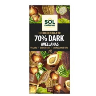 Solnatural tableta chocolate dark 70% y avellanas 70 g bio Solnatural tableta chocolate dark 70% y avellanas 70 g bio