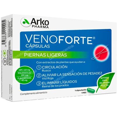Arkopharma Venoforte 30 cápsulas - Alivio piernas pesadas Arkopharma Venoforte 30 cápsulas - Alivio piernas pesadas