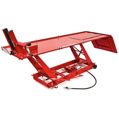 HBM 450 kg Mesa elevadora de motocicleta hidráulica y neumática con abrazadera de rueda delantera de lujo, rojo HBM 450 kg Mesa elevadora de motocicleta hidráulica y neumática con abrazadera de rueda delantera de lujo, rojo