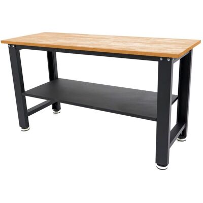 HBM banco de trabajo regulable en altura 160 cm, encimera de madera maciza, negro HBM banco de trabajo regulable en altura 160 cm, encimera de madera maciza, negro