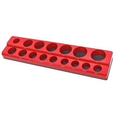 Soporte magnético HBM para 16 piezas de tamaño inglés de 3/8 pulgadas, rojo Soporte magnético HBM para 16 piezas de tamaño inglés de 3/8 pulgadas, rojo