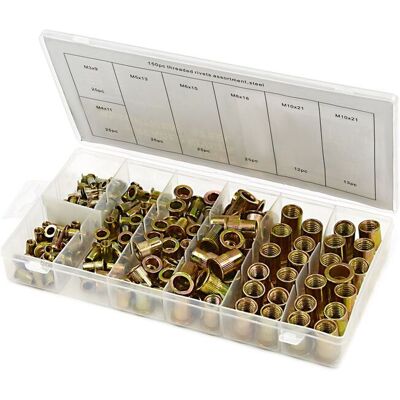 HBM 150 piezas Tuercas remachadoras ciegas Surtido Acero HBM 150 piezas Tuercas remachadoras ciegas Surtido Acero