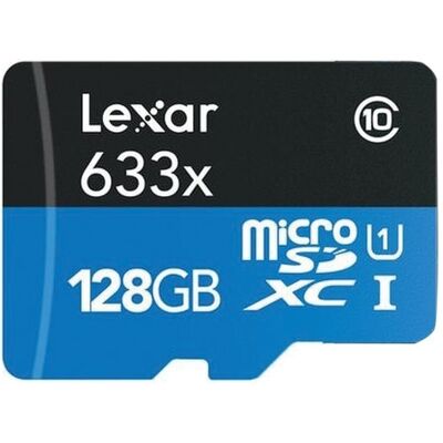 Lexar - Tarjeta de Memoria MicroSDXC 633x 128GB, Clase 10, A1, U3, V30. Lexar - Tarjeta de Memoria MicroSDXC 633x 128GB, Clase 10, A1, U3, V30.