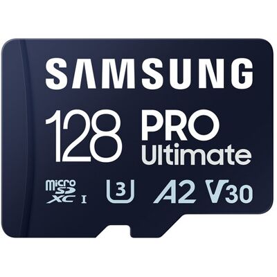 Samsung - Tarjeta de memoria microSDXC PRO Ultimate 128GB, A2, V30 + Adaptador SD. Blanco Samsung - Tarjeta de memoria microSDXC PRO Ultimate 128GB, A2, V30 + Adaptador SD. Blanco