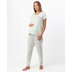 Disney Pijama largo premamá de punto de algodón en color verde. Blanco / Verde mujer Disney Pijama largo premamá de punto de algodón en color verde. Blanco / Verde mujer